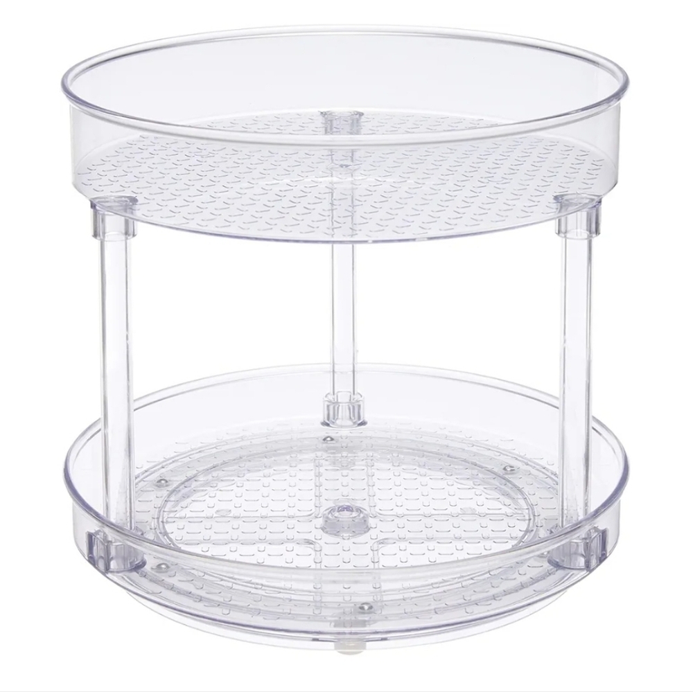 2 Tier Rotating Stand Makeup Organizer Spice Rack Medication Perfume Home Clear